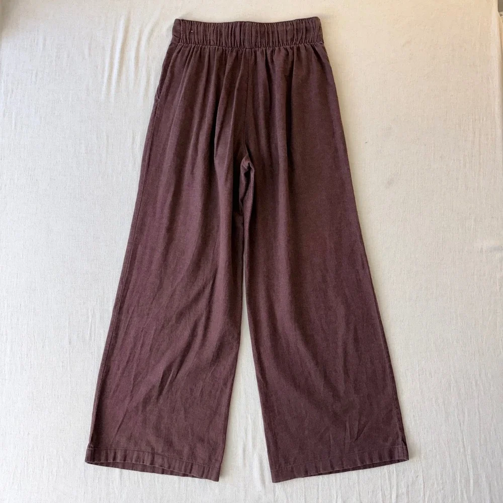 Abercrombie & Fitch Linen Blend Pleated Wide Leg Pants Womens Small Brown